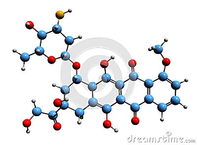 3D image of Doxorubicin skeletal formula Stock Photo