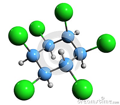 3D image of Hexachlorocyclohexane skeletal formula Stock Photo