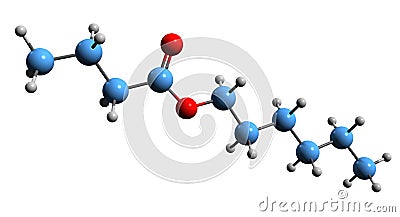 3D image of hexyl butyrate skeletal formula Stock Photo