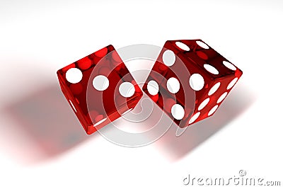 3d image: high quality rendering of transparent red rolling dices with white dots. The cubes in the cast. throws. High resolution. Stock Photo