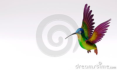 3d image, hummingbird isolated, on white background, copy space, 3d rendering Stock Photo