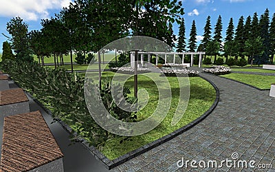 3d image of the landscape design of the city square. Stock Photo