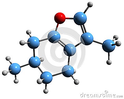 3D image of Menthofuran skeletal formula Stock Photo