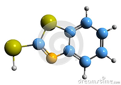 3D image of Mercaptobenzothiazole skeletal formula Stock Photo