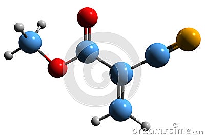 3D image of Methyl cyanoacrylate skeletal formula Stock Photo