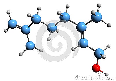 3D image of Nerol skeletal formula Stock Photo