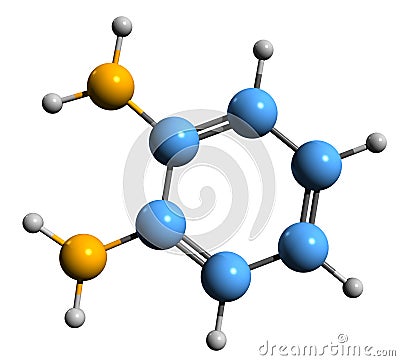 3D image of o-Phenylenediamine skeletal formula Stock Photo