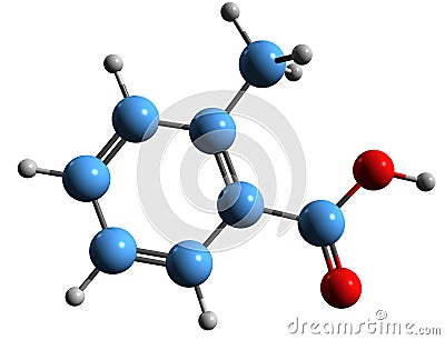 3D image of o-Toluic acid skeletal formula Stock Photo