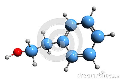 3D image of Phenethyl alcohol skeletal formula Stock Photo