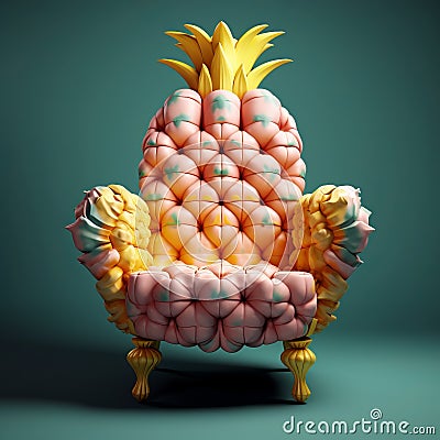 Charming 3d Pineapple Chair With Vibrant Exaggeration And Thick Texture Cartoon Illustration