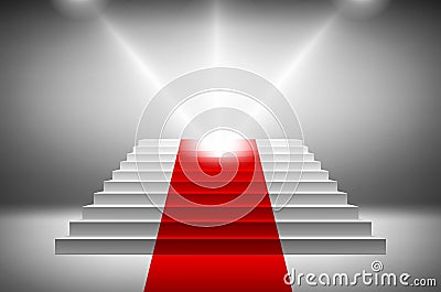 3d image of red carpet on white stair vector Vector Illustration