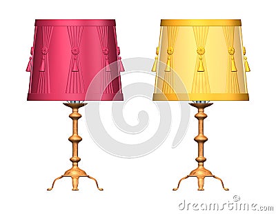 3D image of red and yellow lamps on white Stock Photo