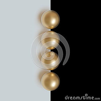 3d image render of gold spheres on white and black background Stock Photo