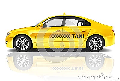 3D Image of Side View Yellow Sedan Taxi Car Stock Photo