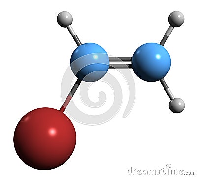 3D image of Vinyl bromide skeletal formula Stock Photo