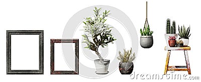 3d images of various types of plants in plant pots as a set. Stock Photo