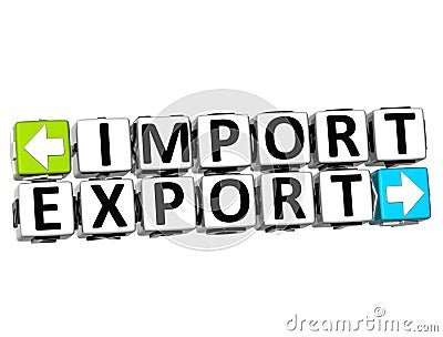 3D Import Export Button Click Here Block Text Stock Photo
