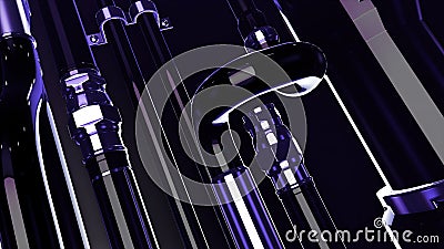 3D industrial background with surreal pipes of an abstract mechanism. Motion. Animated alien machine. Stock Photo