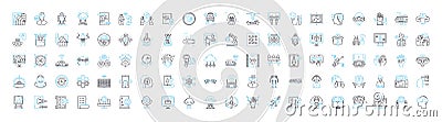 3d industry vector line icons set. 3D, Industry, Printing, Modeling, Rendering, Design illustration outline concept Vector Illustration
