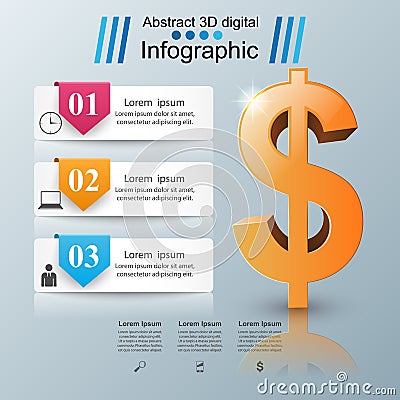 3D infographic design. Dollar icon. Vector Illustration