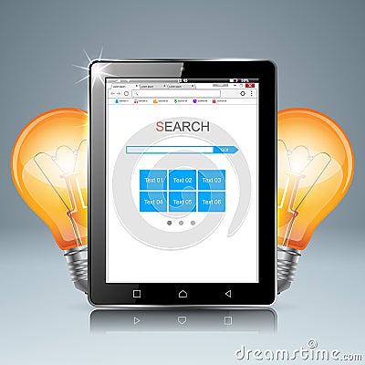 3D infographic. Tablet, bulb icon. Vector Illustration