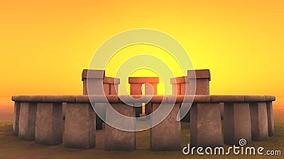 3D intact Stonehenge at dawn Cartoon Illustration