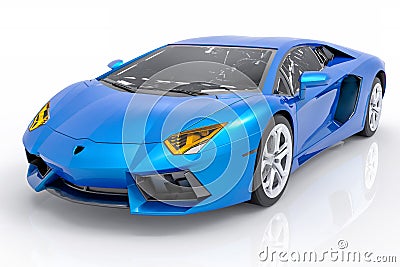 3D Isolated Blue Sport Car Stock Photo
