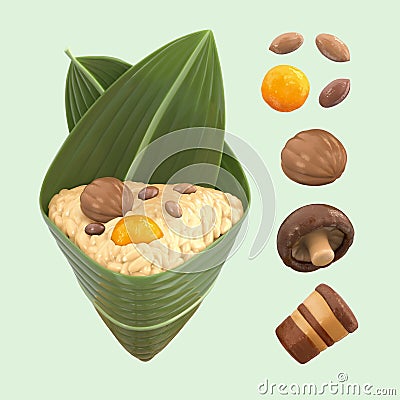 3D elements of Zongzi ingredients Vector Illustration