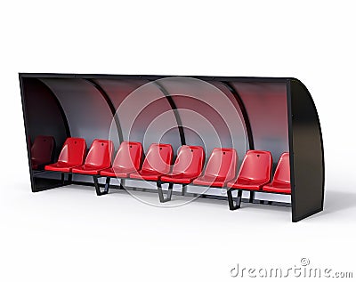 3D Isolated Football Soccer Bench. Stock Photo