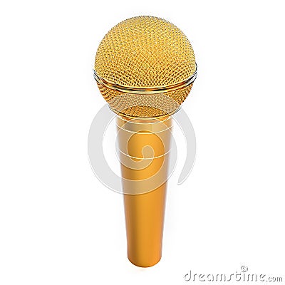 3D Isolated Golden Microphone Stock Photo