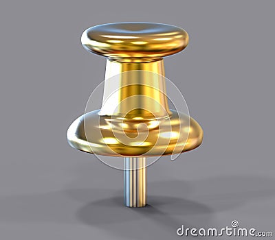 3D Isolated Golden Pushpin. Stock Photo