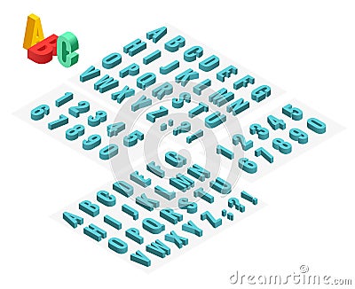 3d isometric alphabet vector font. Isometric letters, numbers and symbols. Three-Dimensional stock vector typography for Vector Illustration