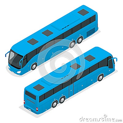 3D isometric bus. Tourist bus. Global transportation. Vector isometric bus. Isometric bus icon. Isolated bus. 3D bus Vector Illustration