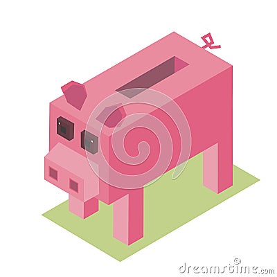 3d isometric cartoon pig vector farm animal piggy Vector Illustration