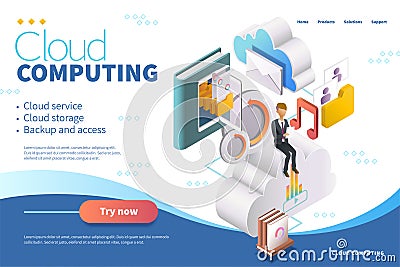 3d isometric cloud computing Vector Illustration