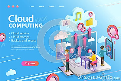 3d isometric cloud computing Vector Illustration