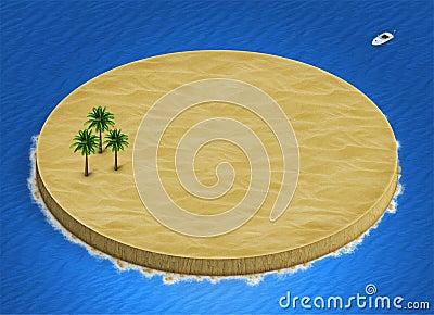 3D isometric desert island landscape with palm trees on ocean background Stock Photo