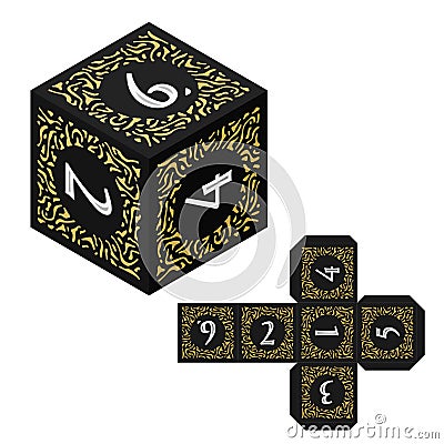 D6 Isometric Dice for Boardgames With Paper Unwrap Template Vector Illustration