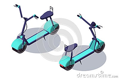 3d isometric electric scooter for youth rest. Cartoon Illustration