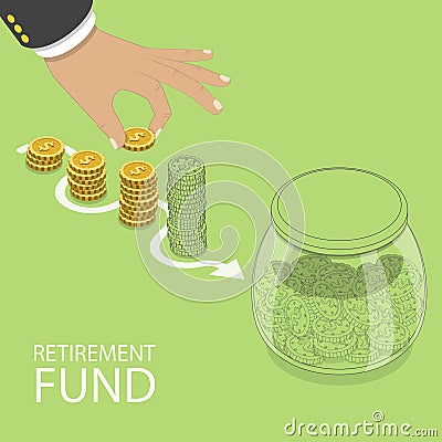 3D Isometric Flat Vector Concept of Retirement Fund. Vector Illustration