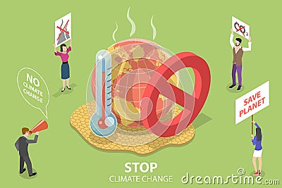 3D Isometric Flat Vector Concept of Stop Climate Change, Climate Social Movement Vector Illustration