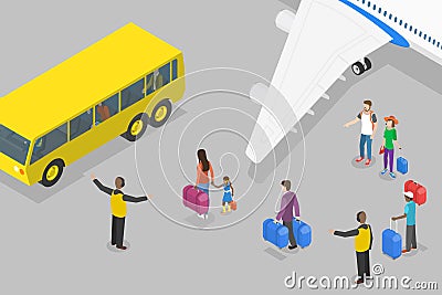 3D Isometric Flat Vector Conceptual Illustration of Airport Shuttle Bus Vector Illustration