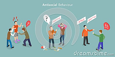 3D Isometric Flat Vector Conceptual Illustration of Antisocial Behaviour Vector Illustration