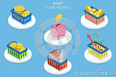 3D Isometric Flat Vector Conceptual Illustration of Asset Diversification Vector Illustration