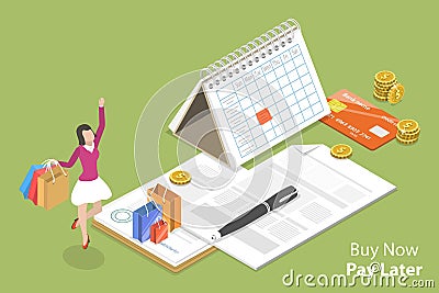 3D Isometric Flat Vector Conceptual Illustration of Buy Now Pay Later Vector Illustration