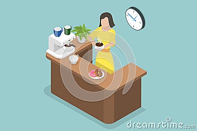 3D Isometric Flat Vector Conceptual Illustration of Coffee Time Vector Illustration