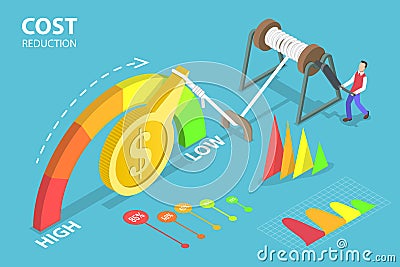 3D Isometric Flat Vector Conceptual Illustration of Cost Reduction, Falling Rate of Profit Vector Illustration