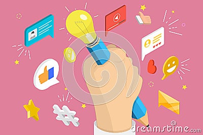 3D Isometric Flat Vector Conceptual Illustration of Creative Content Writing. Vector Illustration