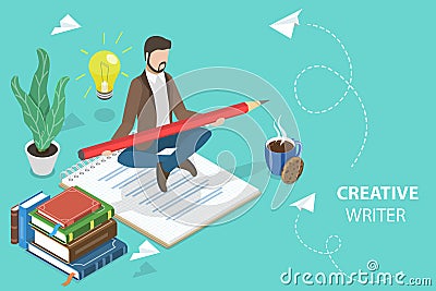 3D Isometric Flat Vector Conceptual Illustration of Creative Writer Vector Illustration