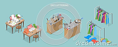 3D Isometric Flat Vector Conceptual Illustration of Decluttering Vector Illustration